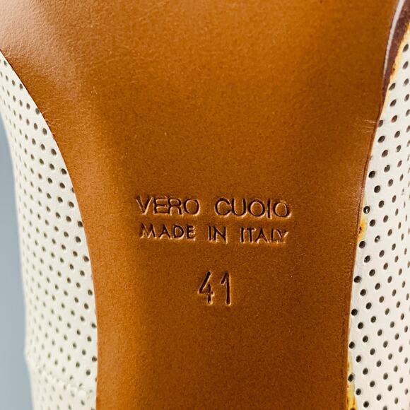 LANVIN Size 11 White Brown Leather Perforated Platform Pumps - Picture 8 of 10